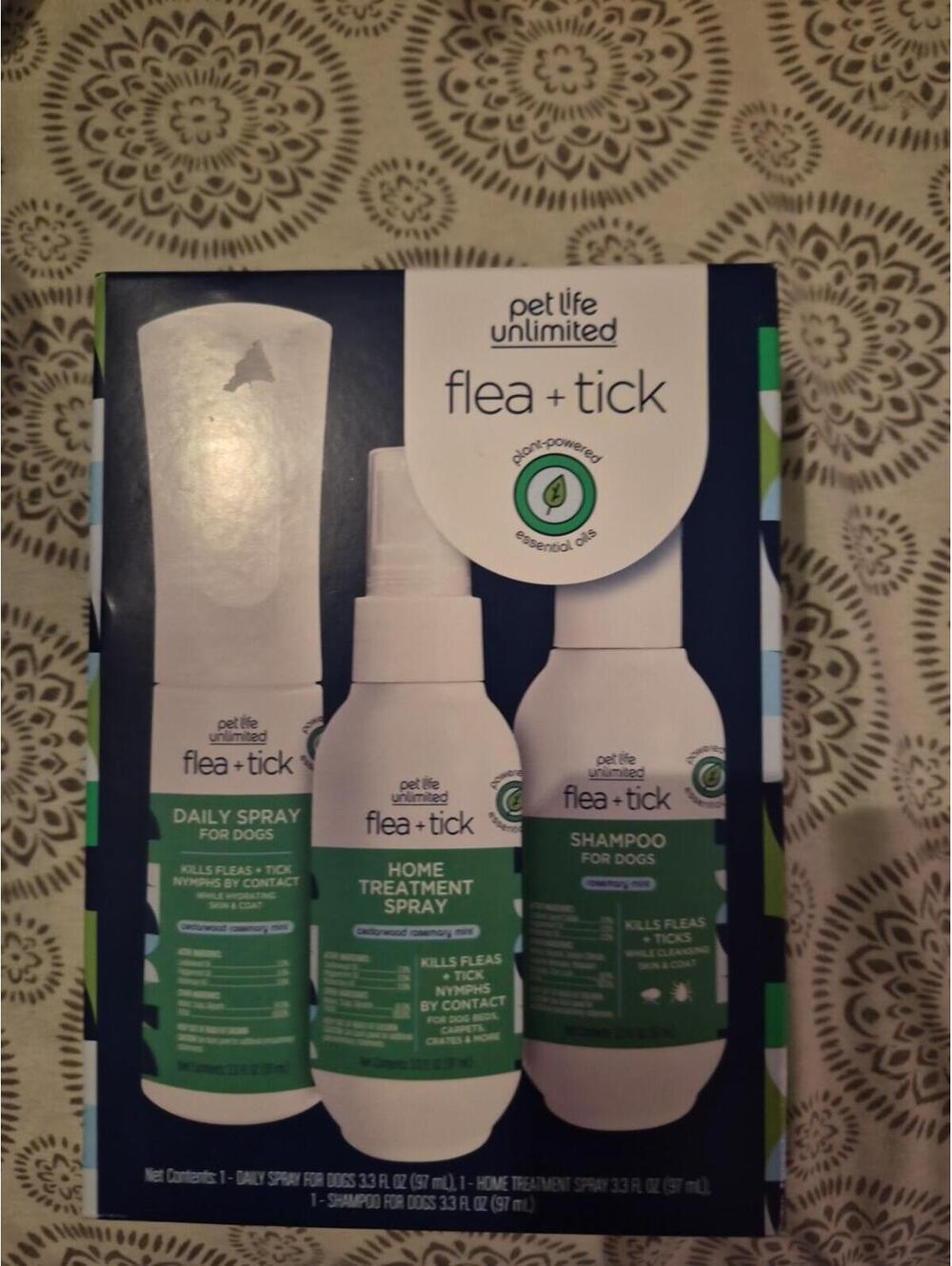 NEW PET LIFE FLEA + TICK ESSENTIAL OILS 3 STEP PREVENTION KIT SPRAY SHAMPOO DOGS